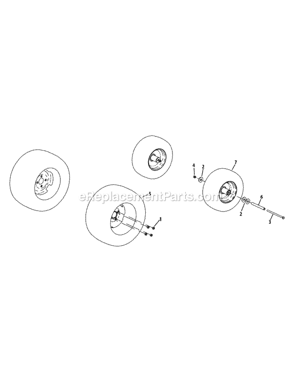 Wheel Assembly Diagram and Parts List for S7237-KW 53CI8DU8050-37HP Cub Cadet Lawn Tractor